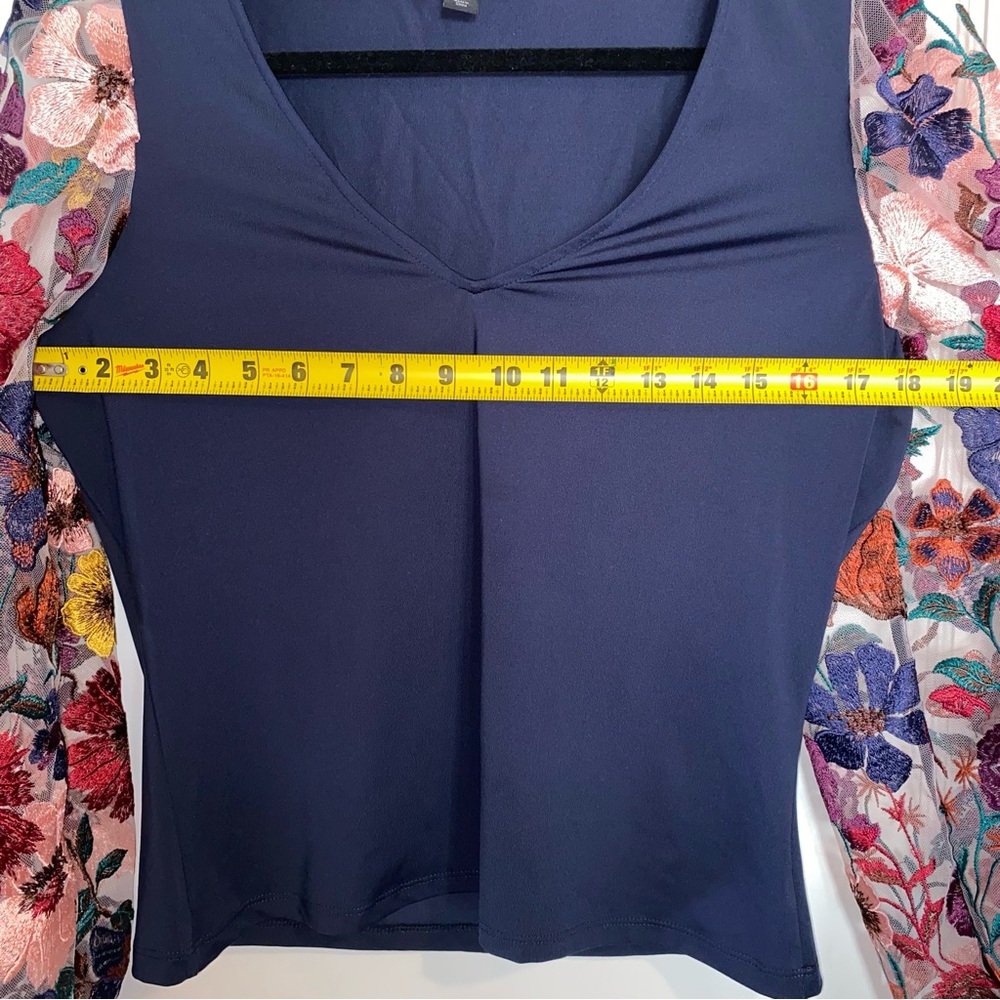 Boston Proper Blouse Womens Medium Blue Mesh Embroidered Floral Long Sleeve Top - Picture 5 of 6